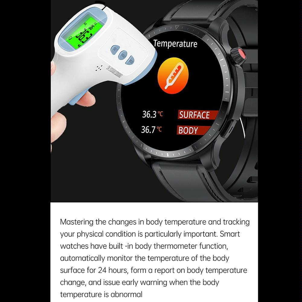 1.39 Inch Ip67 Waterproof Leather Band Smart Watch Supports Bluetooth Call / Blood Oxygen / Body Temperature Monitoring - Black 9