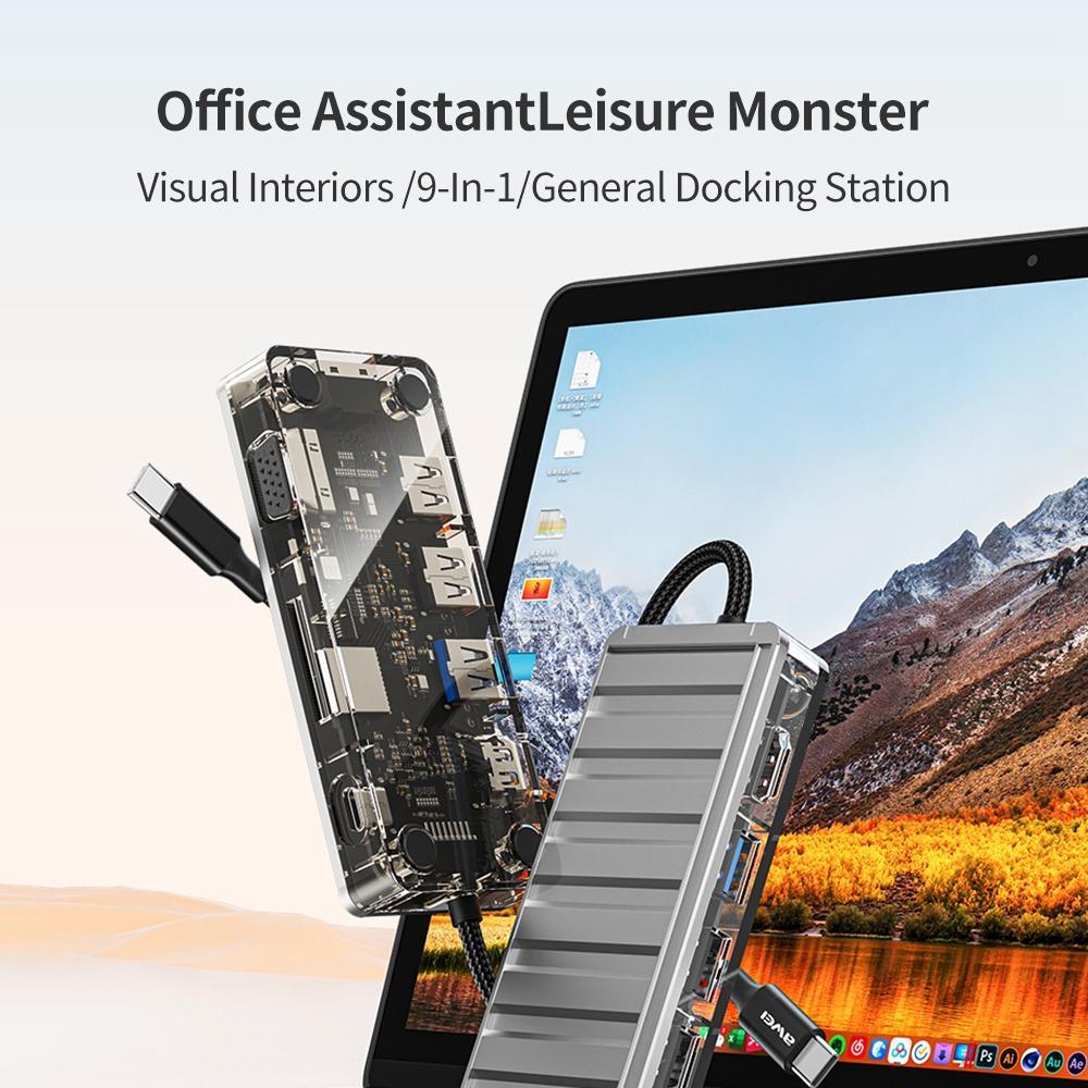 9-In-1 Multi-Function Type-C Hub Adapter Grey 3