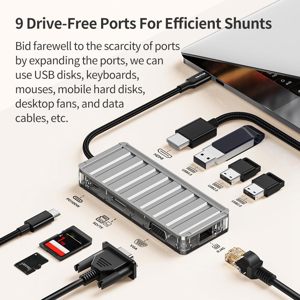 9-In-1 Multi-Function Type-C Hub Adapter Grey 4
