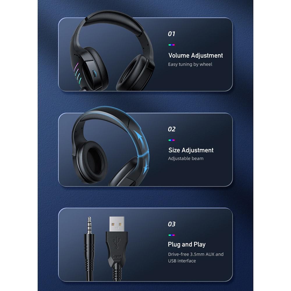 Usb + 3.5Mm Gaming Headset With Mic & Ambient Light Black 7
