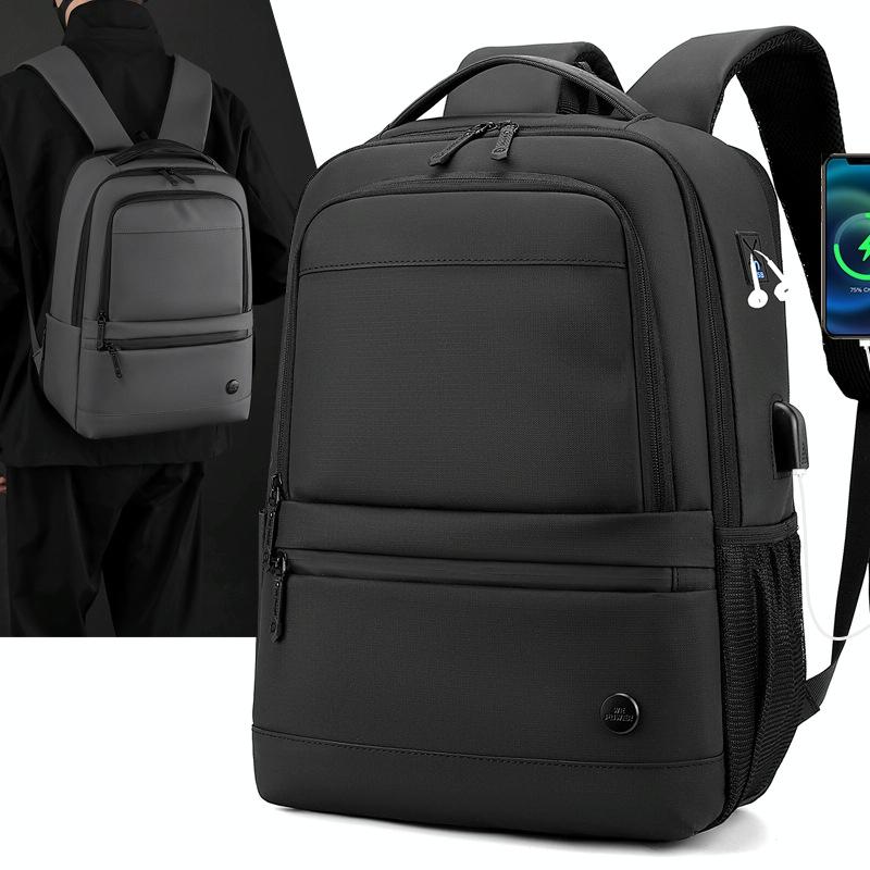 Men Usb Backpack with Charging Port - Black 3