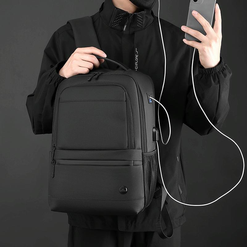 Men Usb Backpack with Charging Port - Black 4