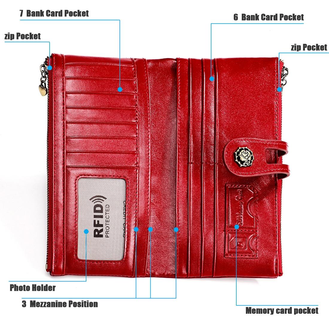 Vintage Rfid Leather Wallet with Card Slots for Women - Red 14