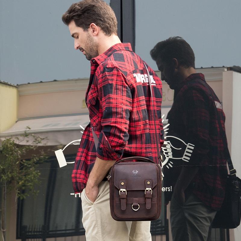 Retro Leather Men Crossbody Bag Brown 10