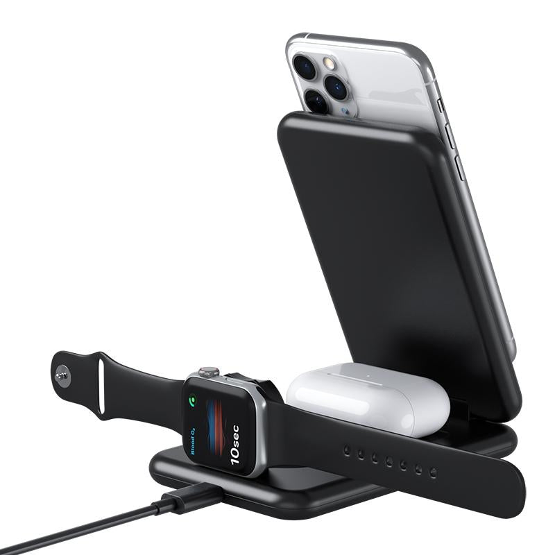 15W 3 In 1 Foldable Wireless Charger For Iphones Iwatchs Airpods - Black 6