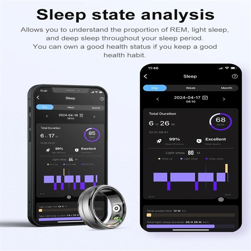 Smart Ring With Heart Rate Blood Oxygen Sleep Monitoring & Sports Modes - Size 9 - Black 10