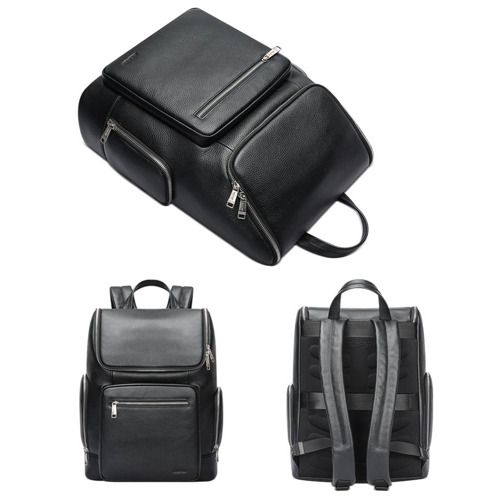 Large-capacity Waterproof Laptop Backpack in First-layer Cowhide - Black 3