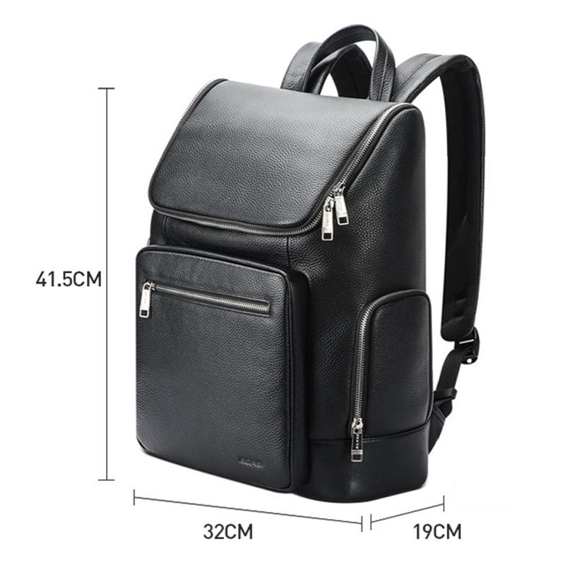 Large-capacity Waterproof Laptop Backpack in First-layer Cowhide - Black 4