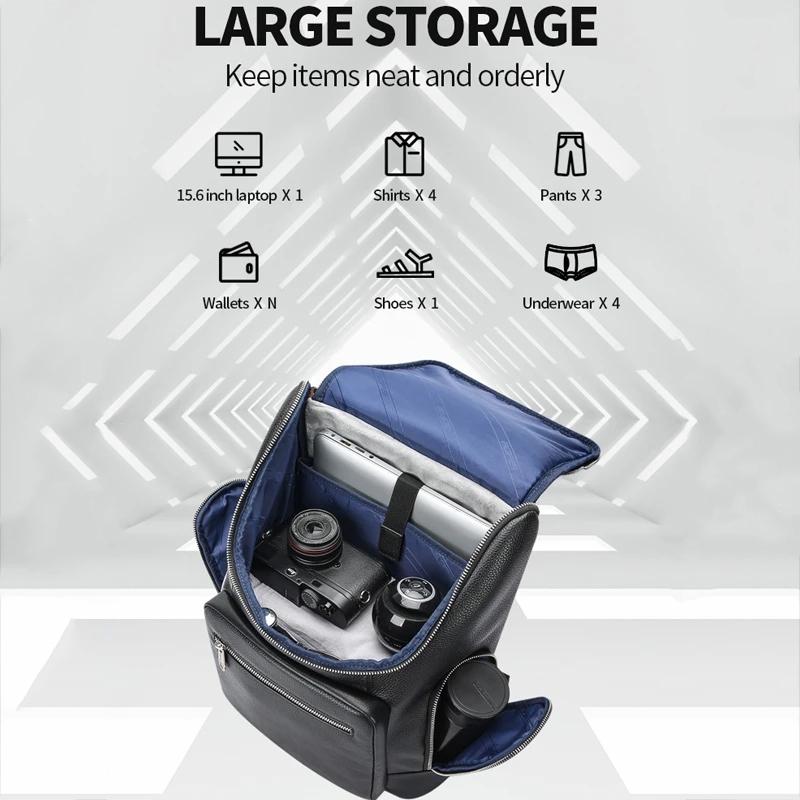 Large-capacity Waterproof Laptop Backpack in First-layer Cowhide - Black 5