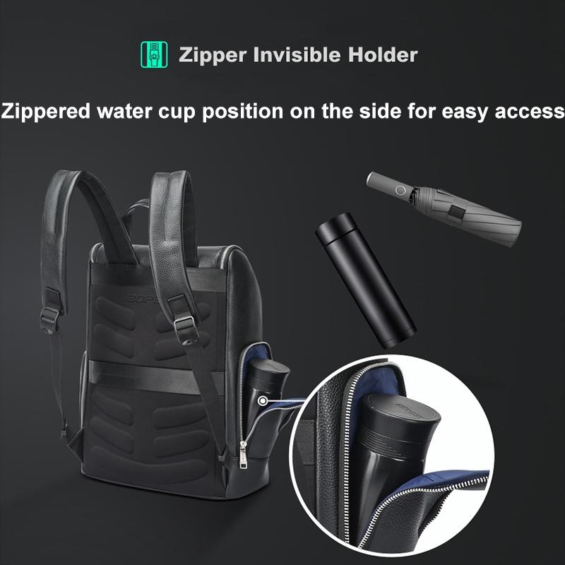 Large-capacity Waterproof Laptop Backpack in First-layer Cowhide - Black 7
