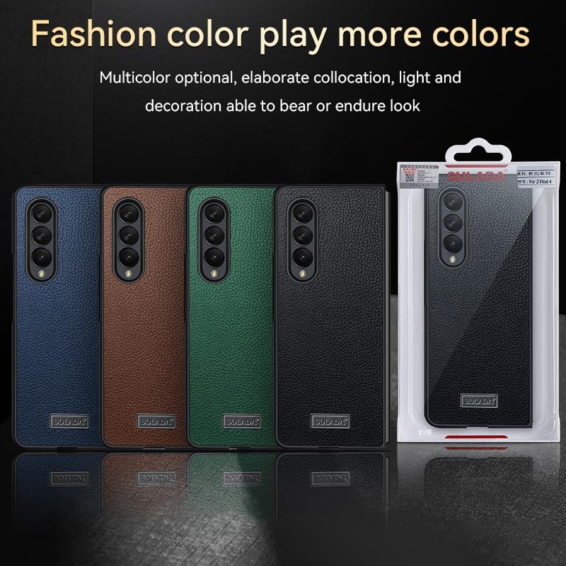 For Samsung Galaxy Z Fold4 5G Handmade Leather Shockproof Tpu Case - Green 3