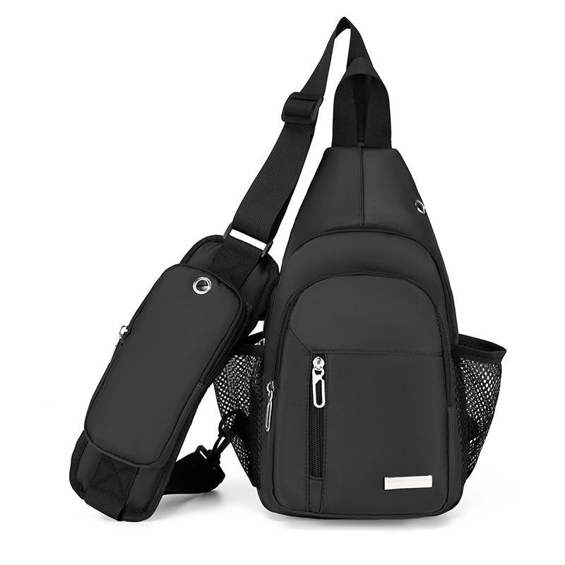 Men Oxford Cloth Chest Bag Casual Crossbody Shoulder Backpack - Black