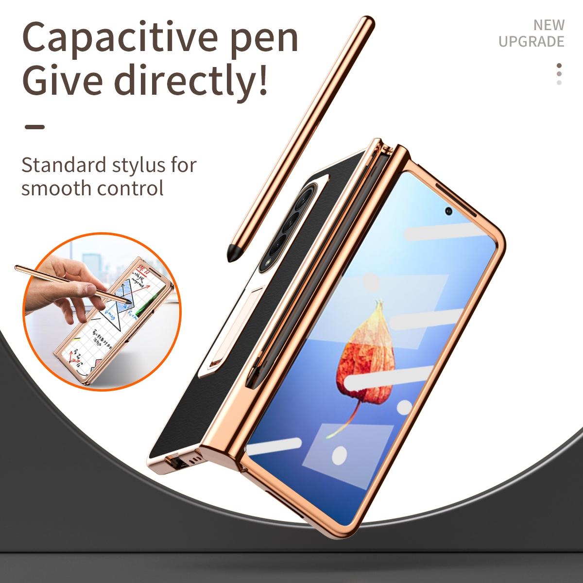 For Samsung Galaxy Z Fold4 5G Premium Litchi Leather Hinged Phone Case - With Pen - Green 5