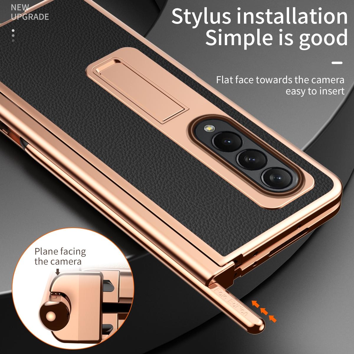 For Samsung Galaxy Z Fold4 5G Premium Litchi Leather Hinged Phone Case - With Pen - Green 7