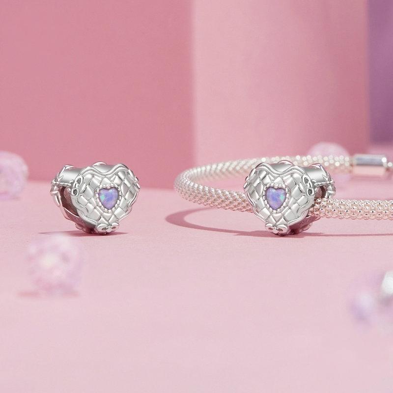 925 Sterling Silver Platinum Plated Heart Shaped Beads Bracelet 6