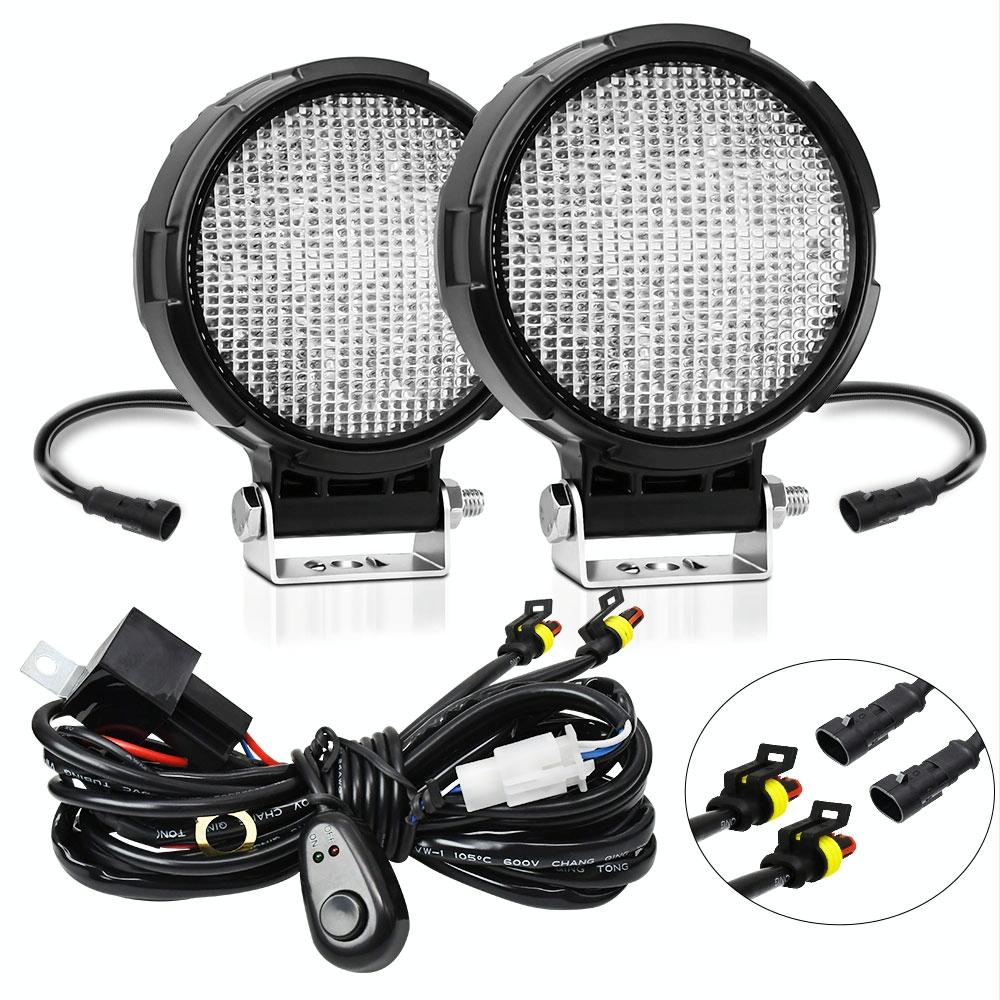 14W 9 - 30V Floodlight Mixed Luminous 4 Inch Round Work Light With Wire Set 4