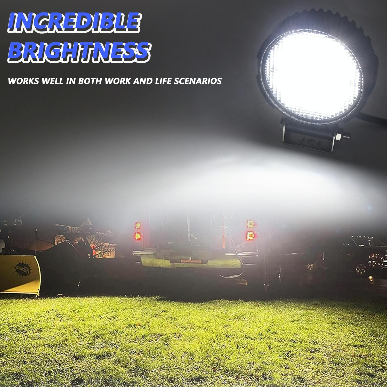 14W 9 - 30V Floodlight Mixed Luminous 4 Inch Round Work Light With Wire Set 11