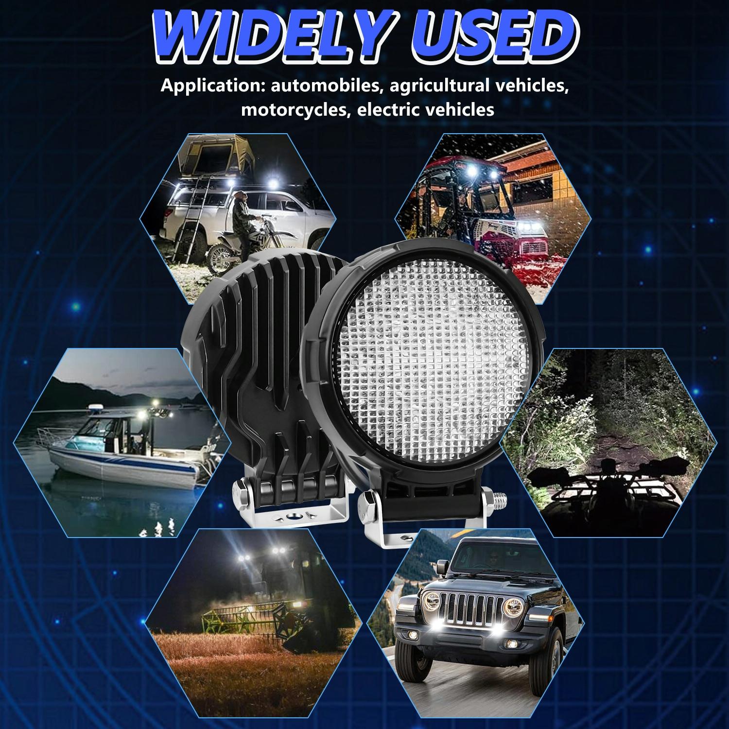 14W 9 - 30V Floodlight Mixed Luminous 4 Inch Round Work Light With Wire Set 12