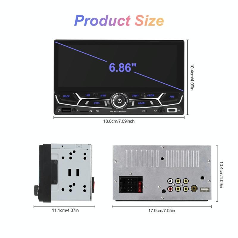 6.86 Inch Dual Butt Mp5 Player W / Backup Camera Bluetooth Carplay 9
