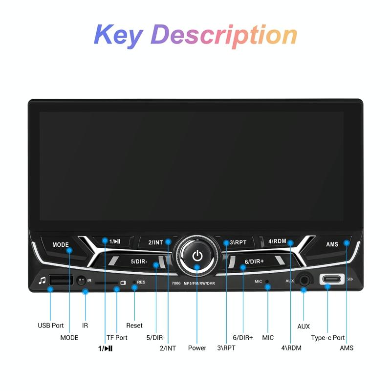 6.86 Inch Dual Butt Mp5 Player W / Backup Camera Bluetooth Carplay 10