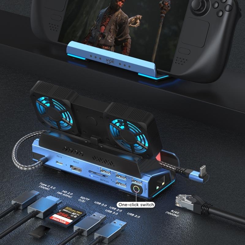 9-In-1 Usb-C Gaming Dock With Detachable Fan - Blue / Black 3