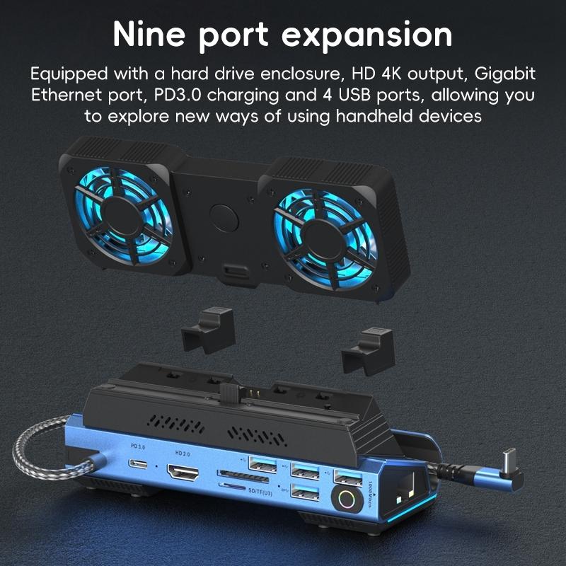 9-In-1 Usb-C Gaming Dock With Detachable Fan - Blue / Black 4