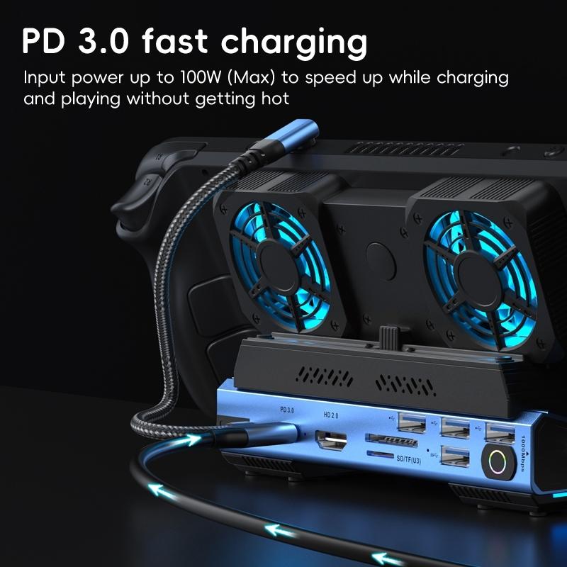 9-In-1 Usb-C Gaming Dock With Detachable Fan - Blue / Black 6