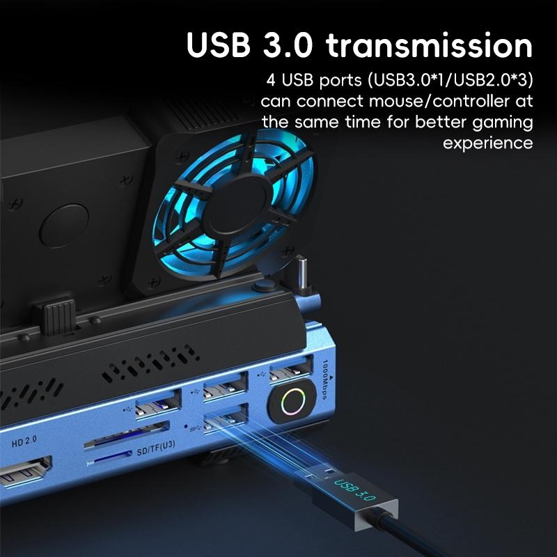 9-In-1 Usb-C Gaming Dock With Detachable Fan - Blue / Black 7