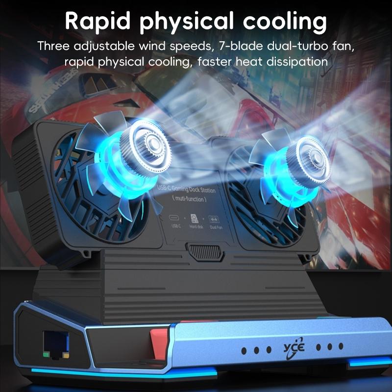 9-In-1 Usb-C Gaming Dock With Detachable Fan - Blue / Black 8