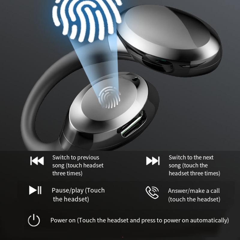 Waterproof Touch Control Wireless Earphones with Ear-hook for Sports - Black 10