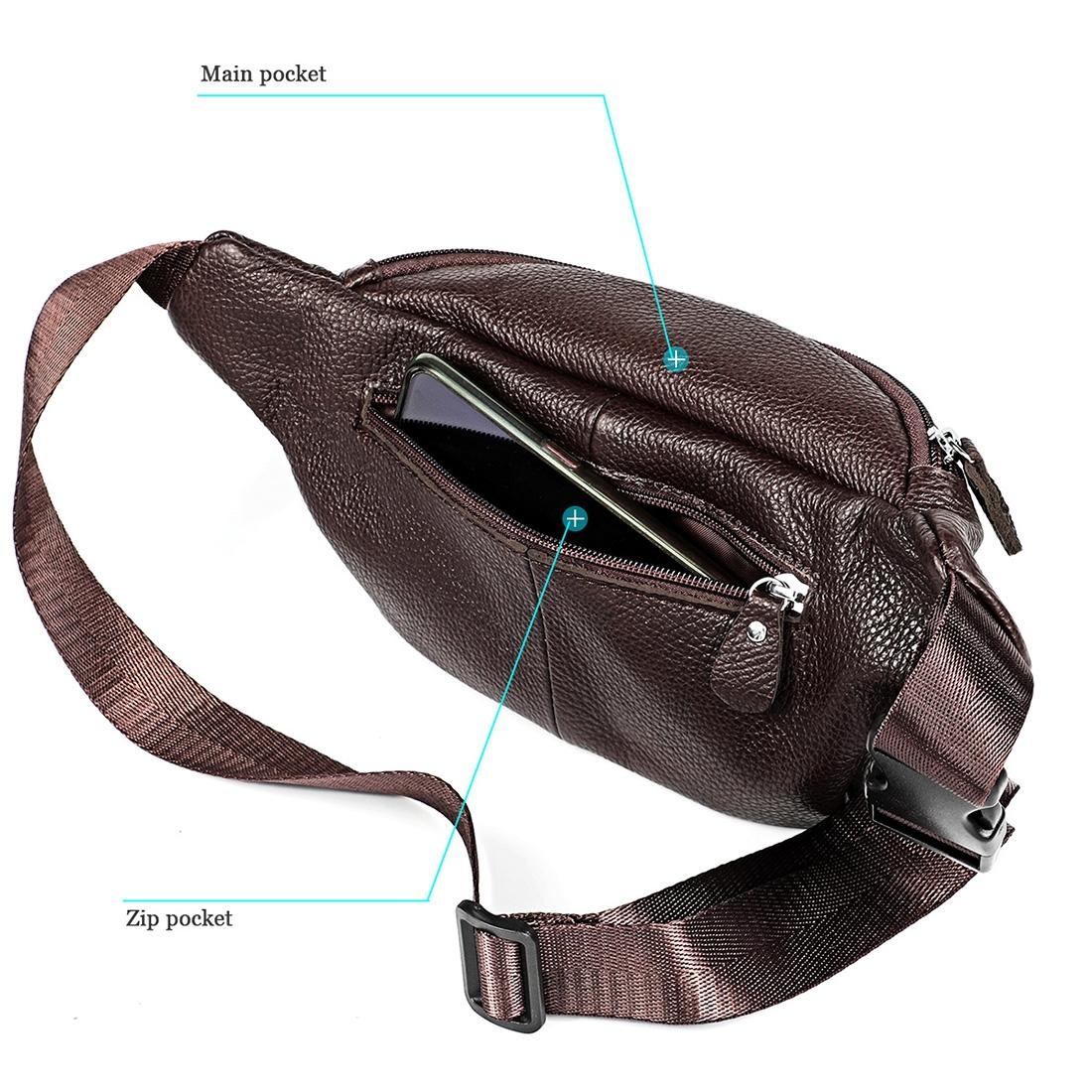 Outdoor Leather Shoulder Bag For Sports & Phone - Coffee 8