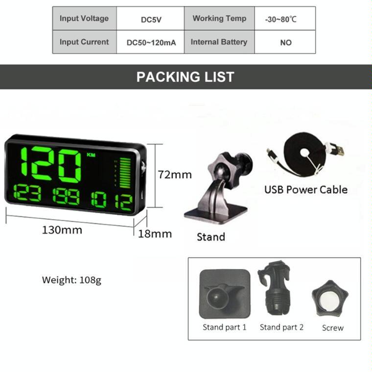 Universal 5.5 Inch Hud Car Head Up Display Gps Speed Meter & Alarm 9