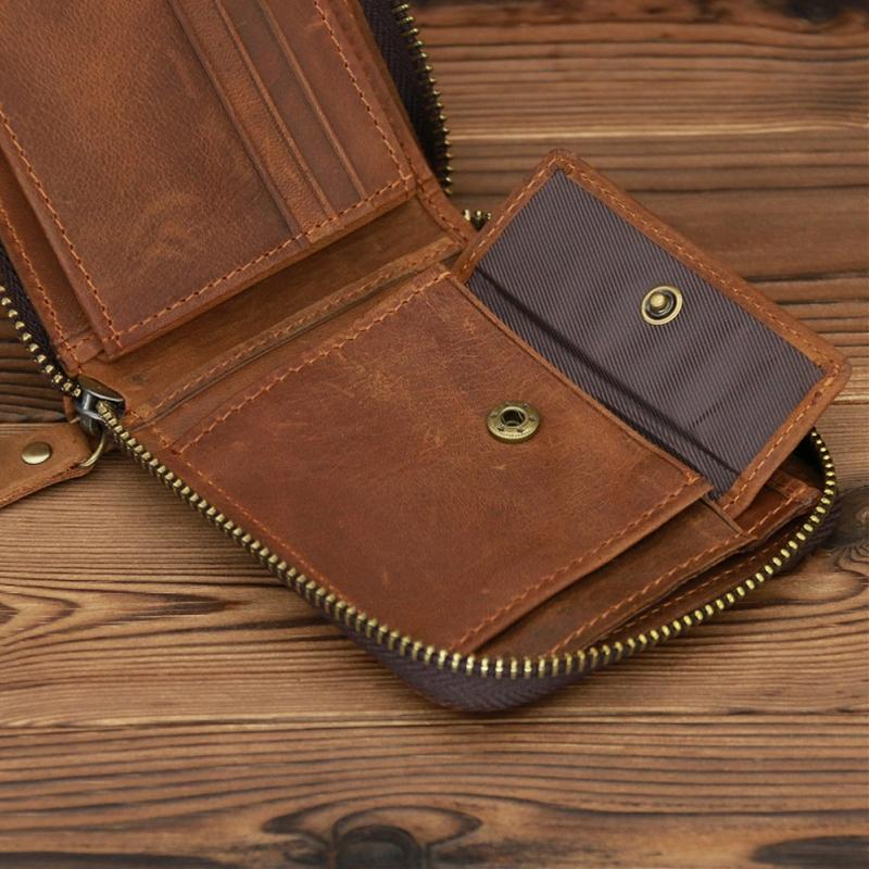 Leather Rfid Zip Wallet - Blocking Compact - Vertical 2 5
