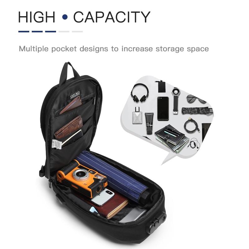 Waterproof Men Chest Bag Usb Charging Port Anti Theft Oxford Cloth Messenger Bag - Navy Blue 10