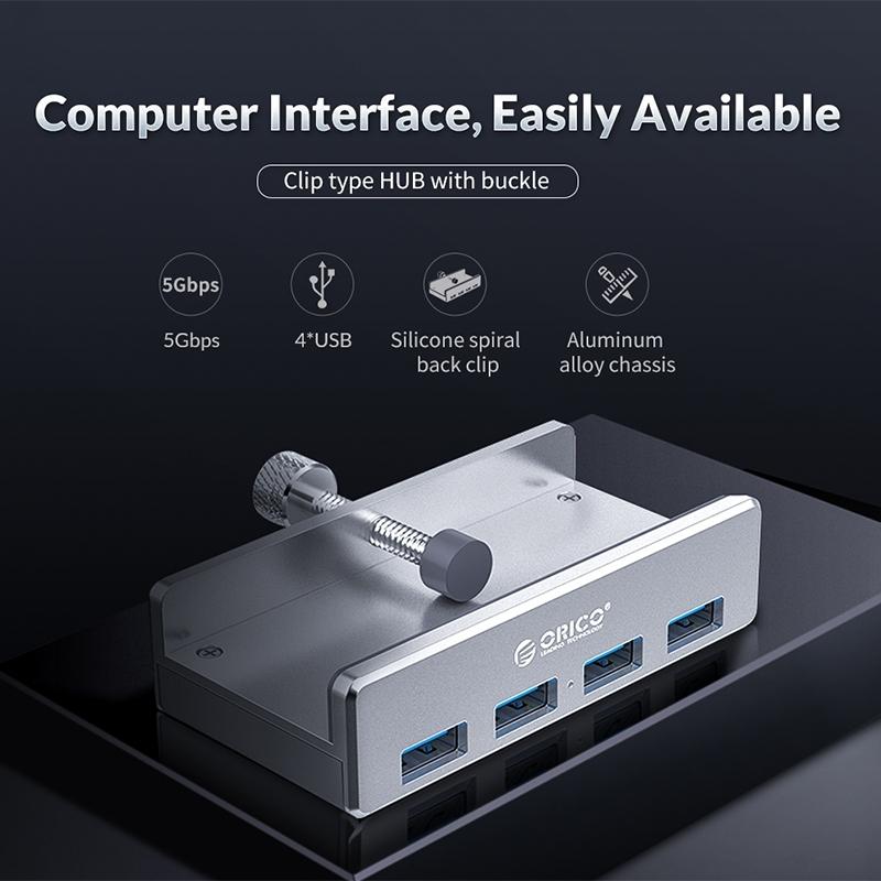 Aluminum 4-Port Usb3.0 Clip Hub Black - Sya00669801A 4