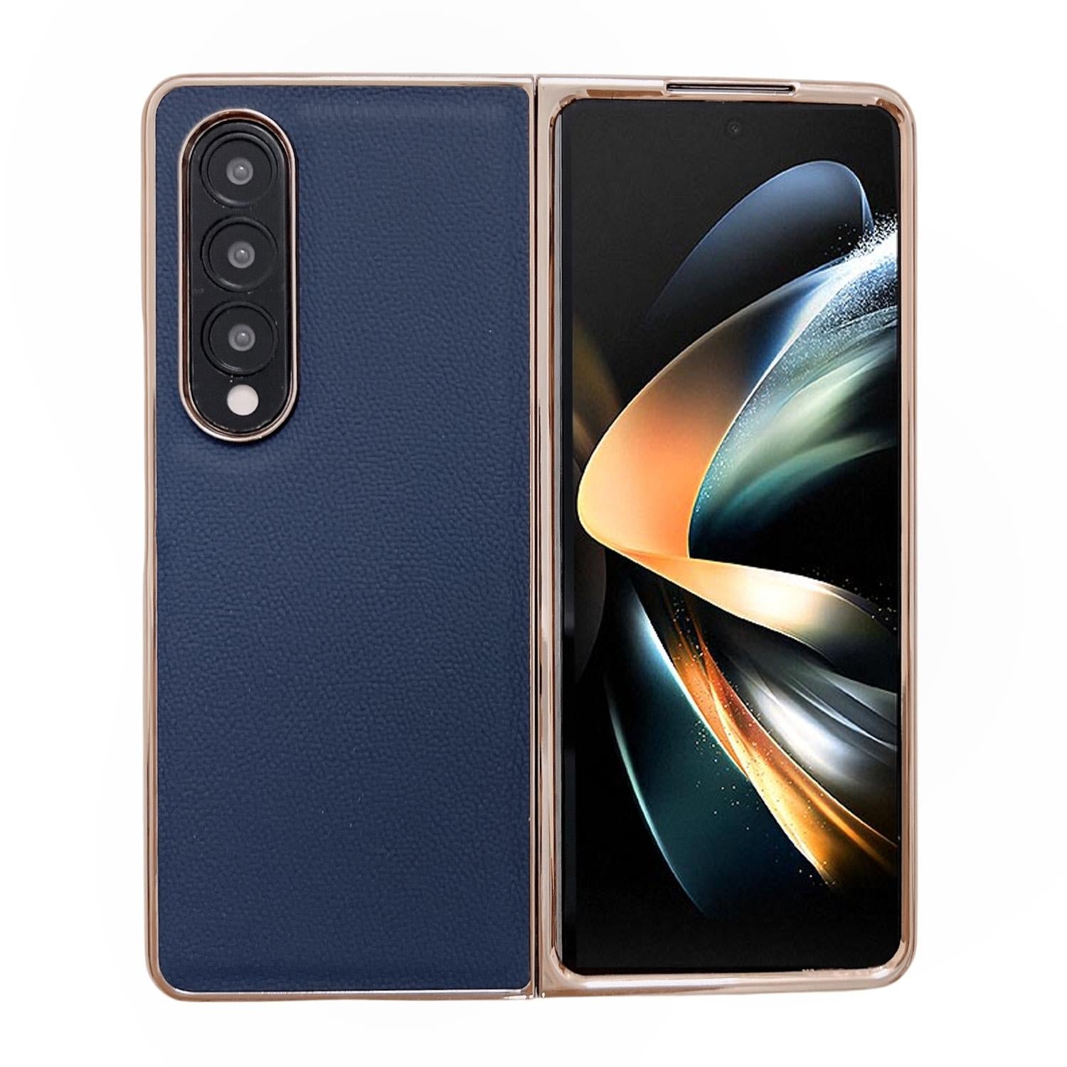 For Samsung Galaxy Z Fold4 5G Leather Phone Case - Nano Plating - Black 12