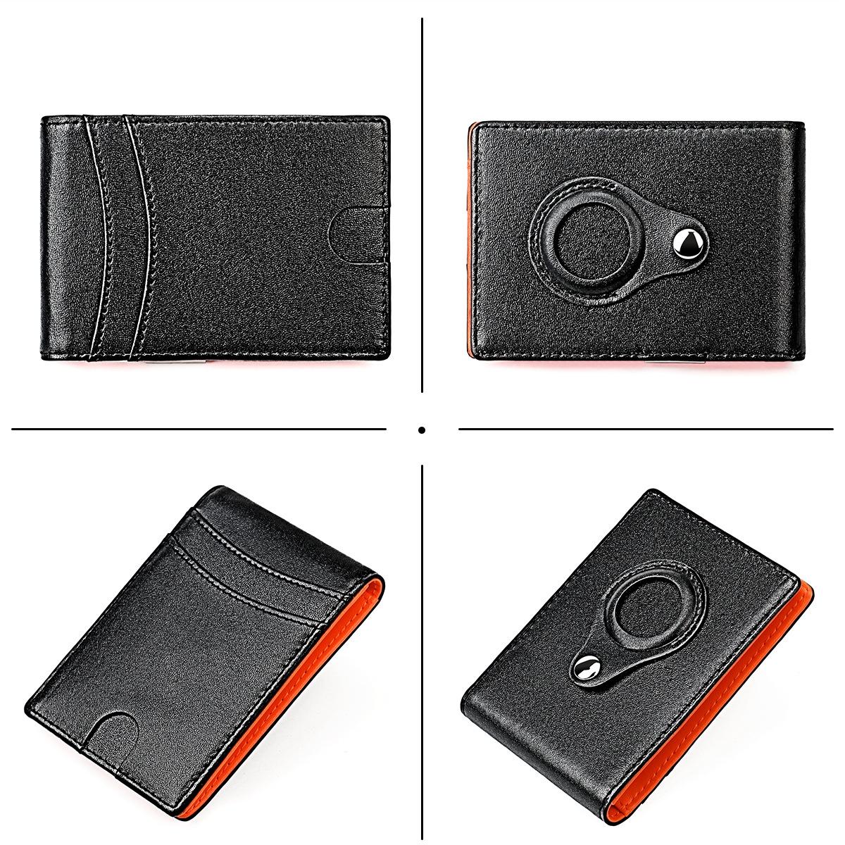 Leather Wallet with Rfid and Tracker Pocket for Men - Black Orange 10