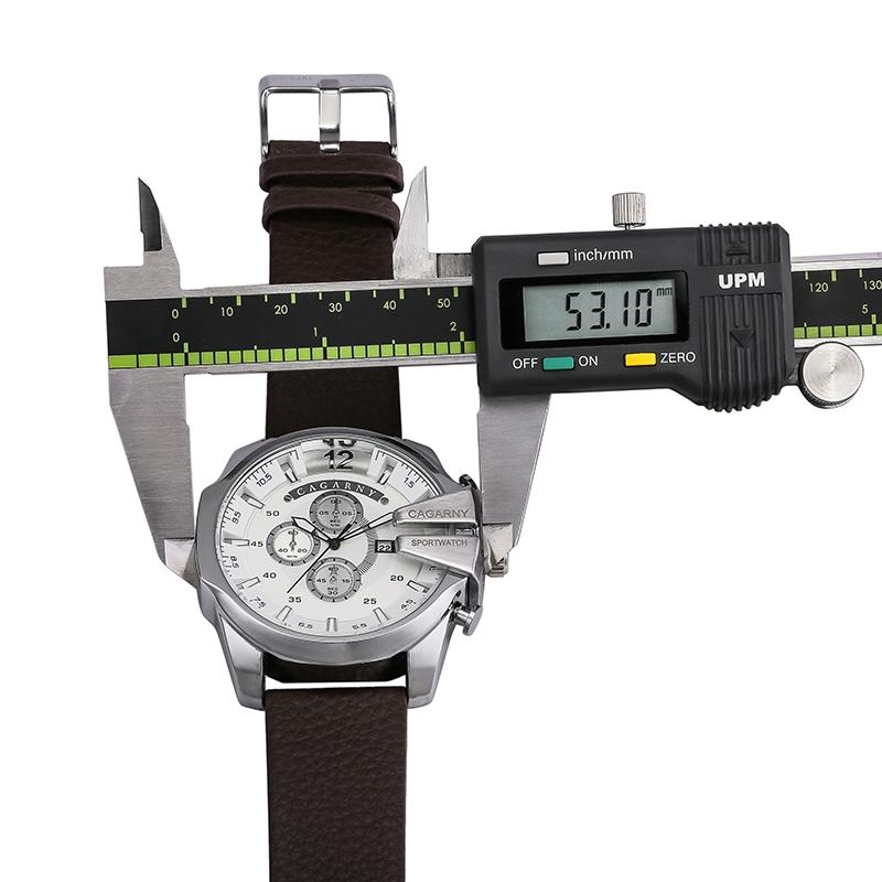 Men Leather Band Sports Watch with Large Dial - Silver White Brown 5