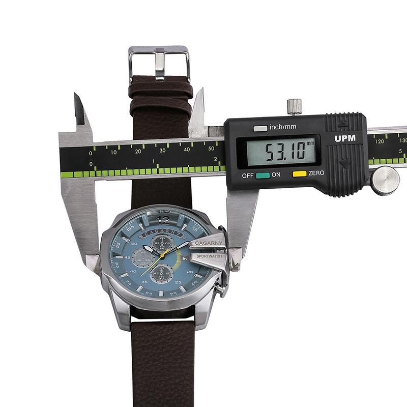 Men Leather Band Sports Watch with Large Dial - Silver White Brown 9