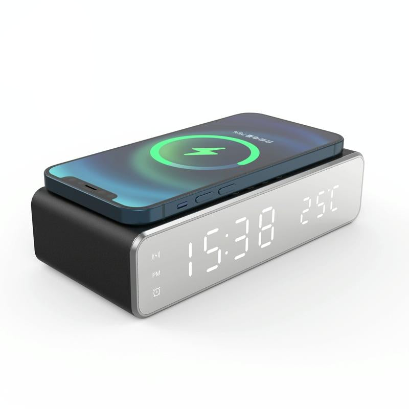 Wireless Charging Desktop Phone With Clock & Temperature Display - Silver 10