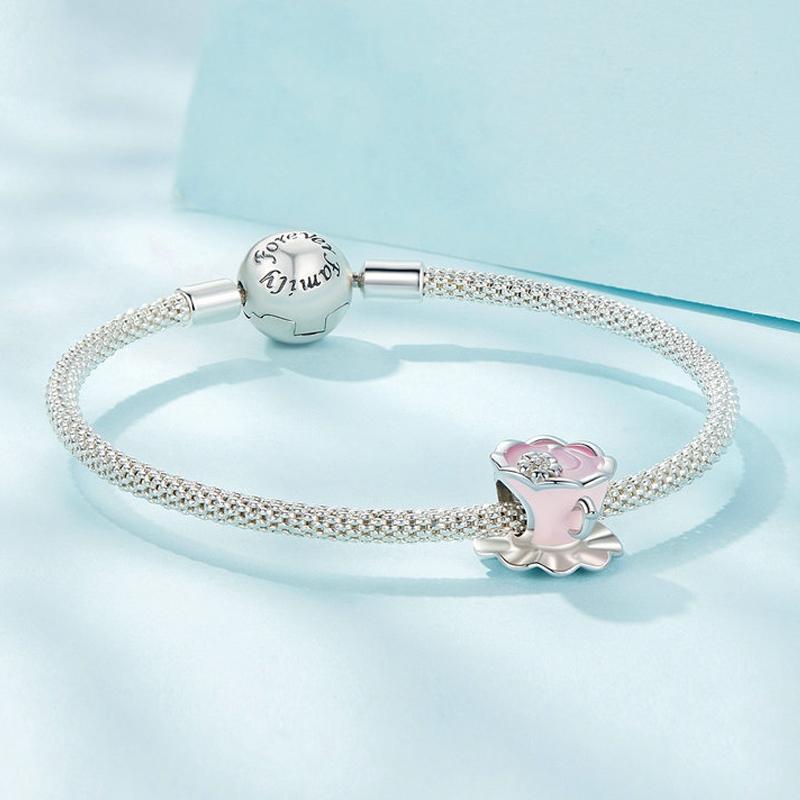925 Sterling Silver Flower Beaded Bracelet For Coffee Lovers 4
