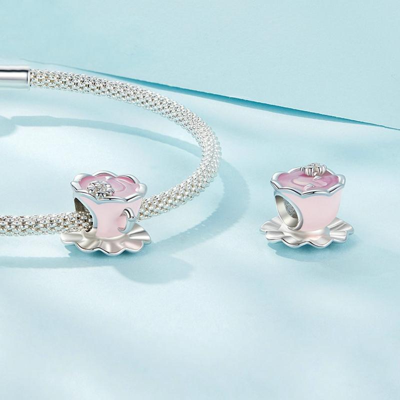 925 Sterling Silver Flower Beaded Bracelet For Coffee Lovers 5