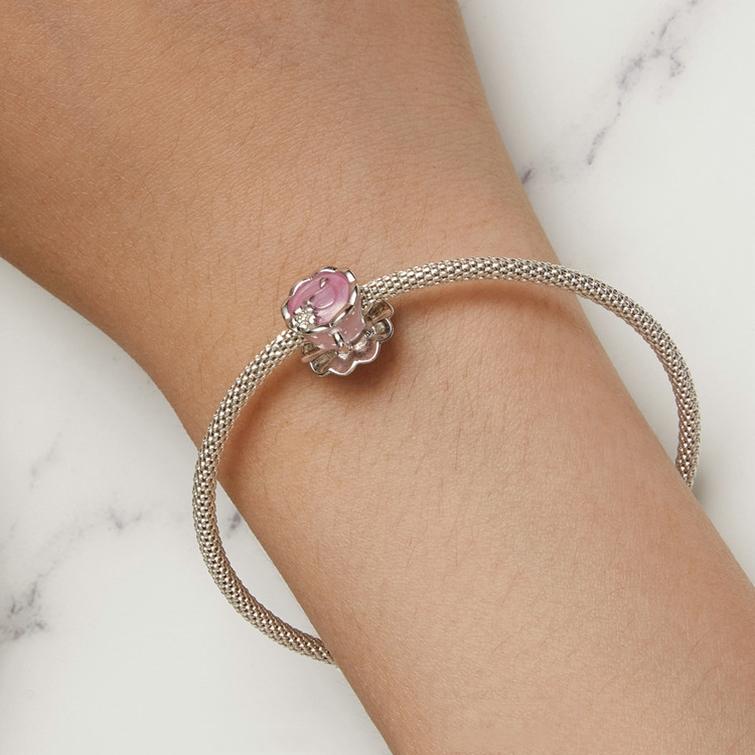 925 Sterling Silver Flower Beaded Bracelet For Coffee Lovers 8