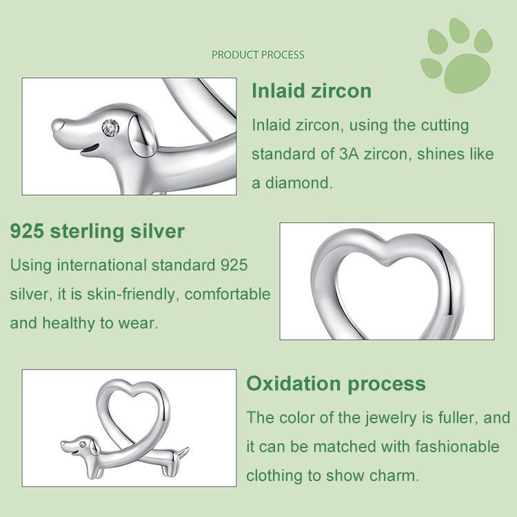 925 Sterling Silver Dachshund Bead Animal Accessory 6