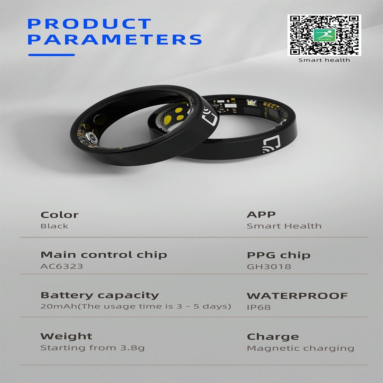 Smart Ring With Heart Rate Blood Oxygen Sleep Monitoring - Multiple Sports Modes - Black Size 14 7
