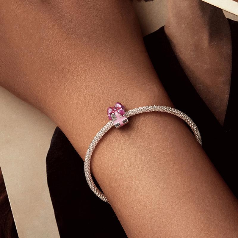 925 Sterling Silver Platinum Plated Bow Diy Beads In 8