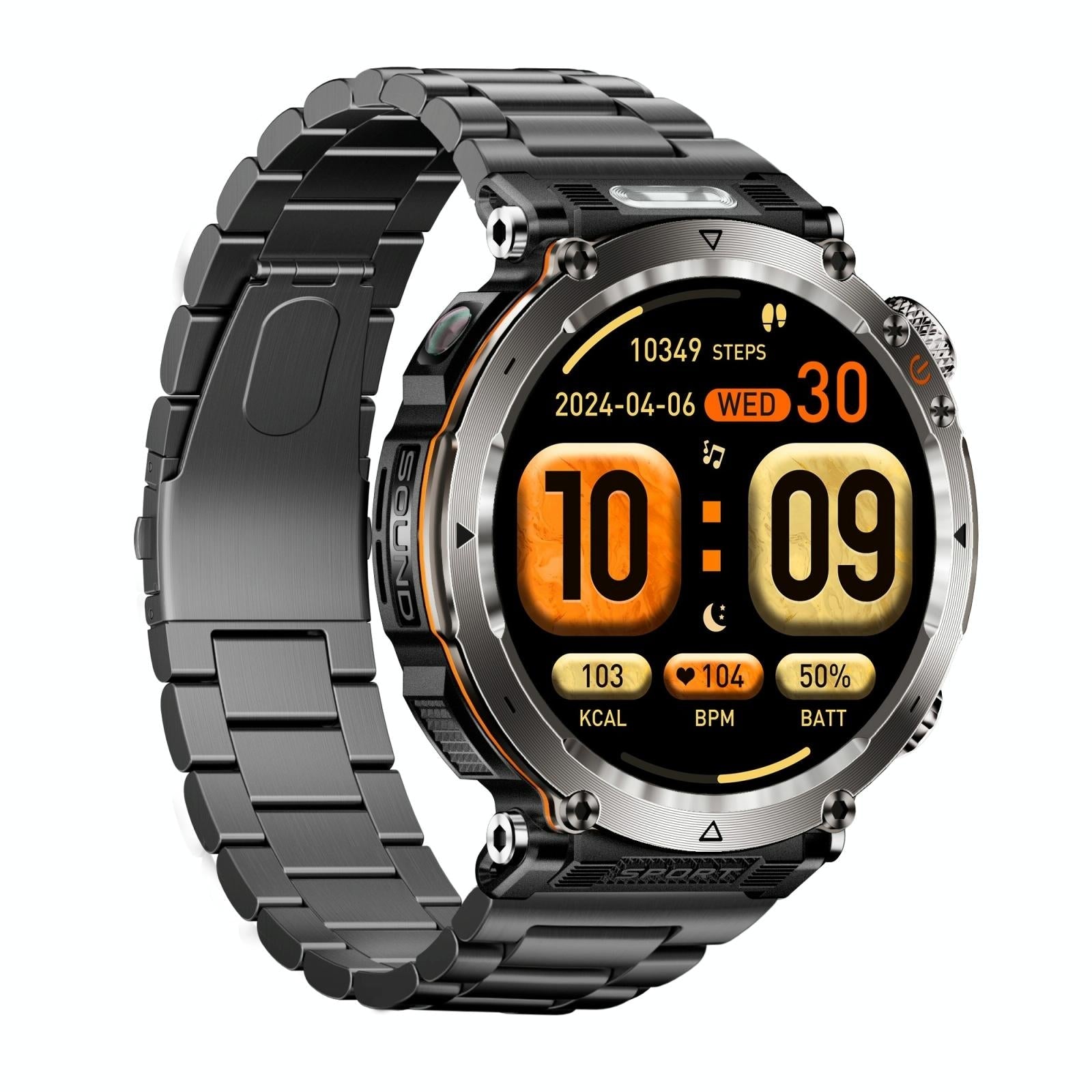 Waterproof Smart Watch With Flashlight Banknote Detector And Compass - Steel Band 4