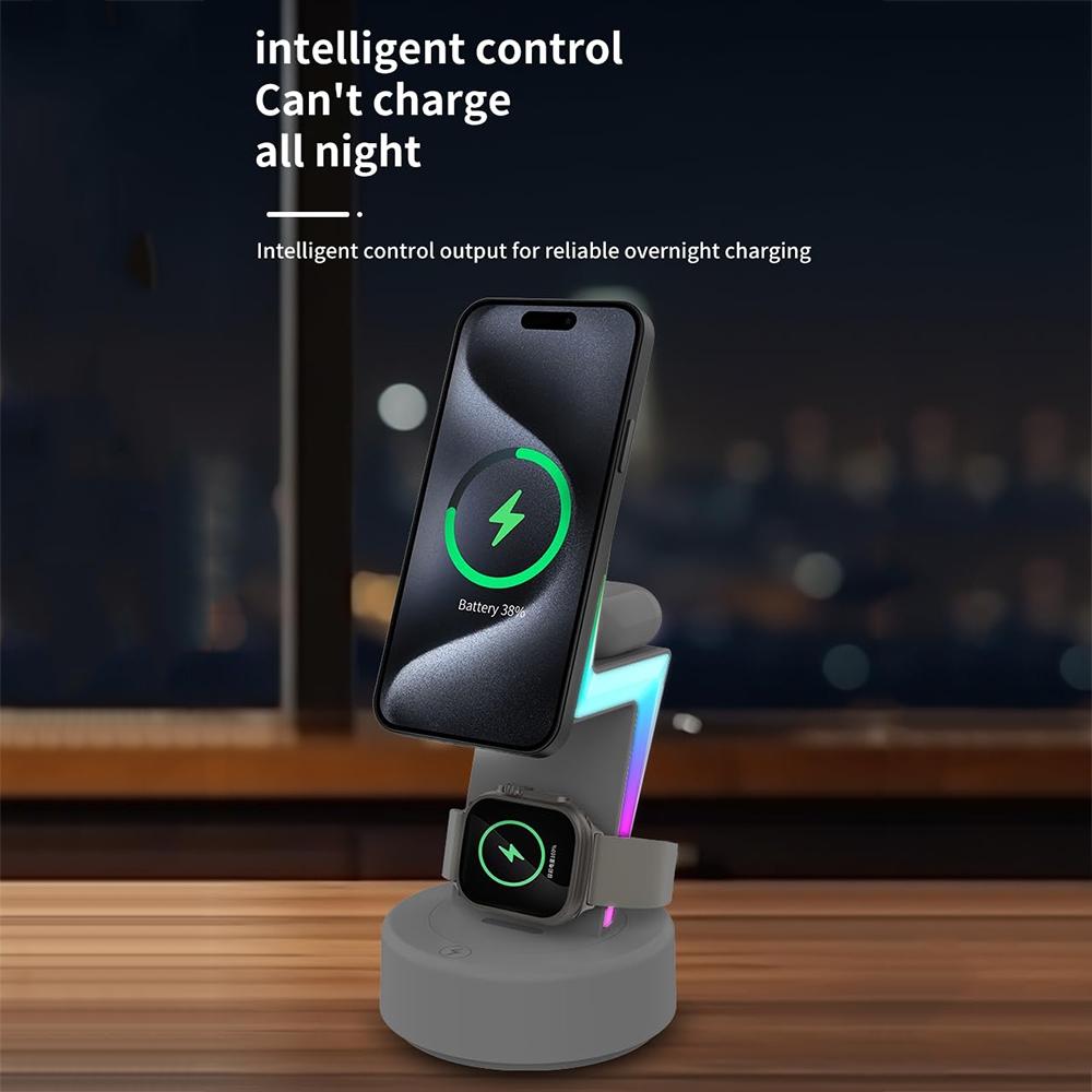 3 In 1 Rgb Light Magnetic Phone Holder With Wireless Charging - White 5