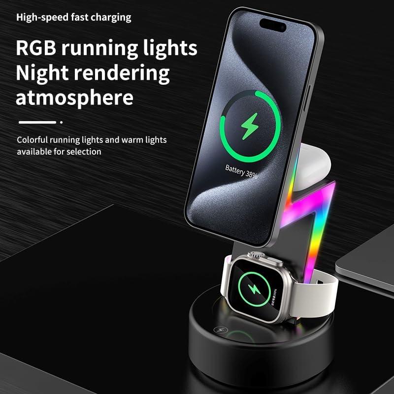 3 In 1 Rgb Light Magnetic Phone Holder With Wireless Charging - White 6
