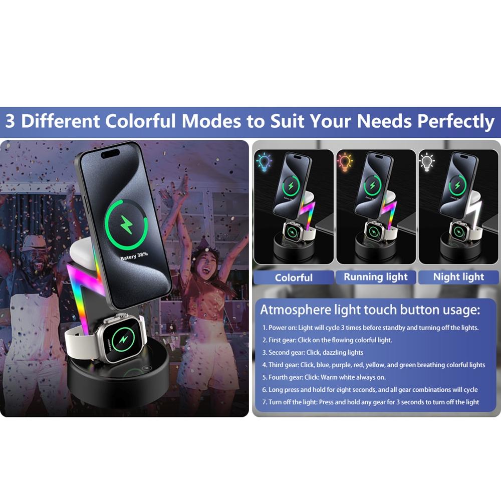 3 In 1 Rgb Light Magnetic Phone Holder With Wireless Charging - White 7